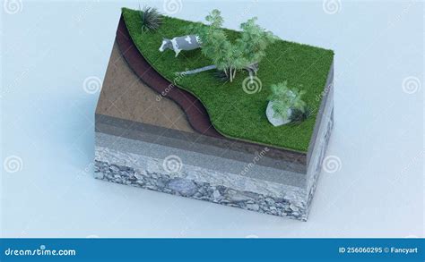 Piece of Land Showing Soil Layers Vegetation and Cattle Top View Stock ...