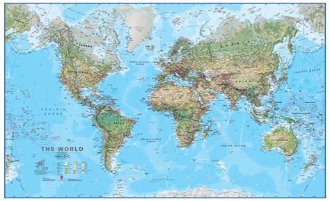 Physical Map of the World | Laminated Wall Map