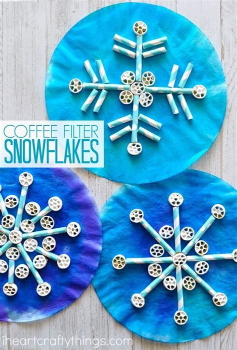 Coffee Filter, Straws and Pasta Snowflake Craft | Snowflake craft, Crafts, Winter crafts