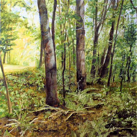 Woodland Forest Watercolor Nature Art Landscape Fairy Trees