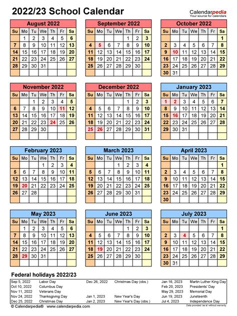 School Calendars 2022/2023 - Free Printable PDF templates