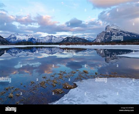 Canada Alberta Banff Banff National Park Vermilion Lakes in winter with ...