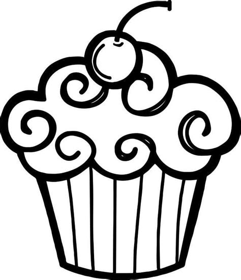 a cupcake with cherries and swirls on top is shown in black and white