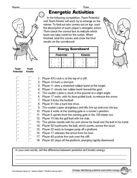 Science Worksheet: types of energy - The Mailbox | Kinetic and ...