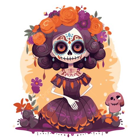 Catrina Clipart Linda Chica De Calavera De Azúcar En Dibujos Animados ...