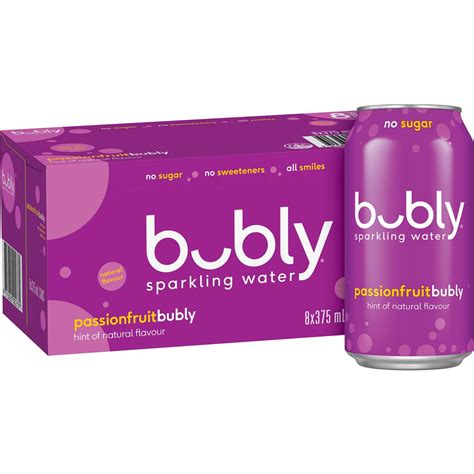Bubly Passionfruit Sparkling Water No Sugar Multipack Cans 375ml X 8 Pack | Woolworths