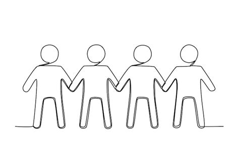 Premium Vector | Four humans holding hands World population oneline drawing