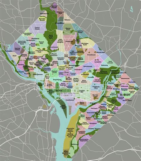 Large detailed neighborhoods map of Washington D.C. | Washington D.C ...