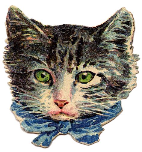 Vintage Image - Kitty Cat with Green Eyes | Vintage kat, Kattenillustraties, Vintage beelden