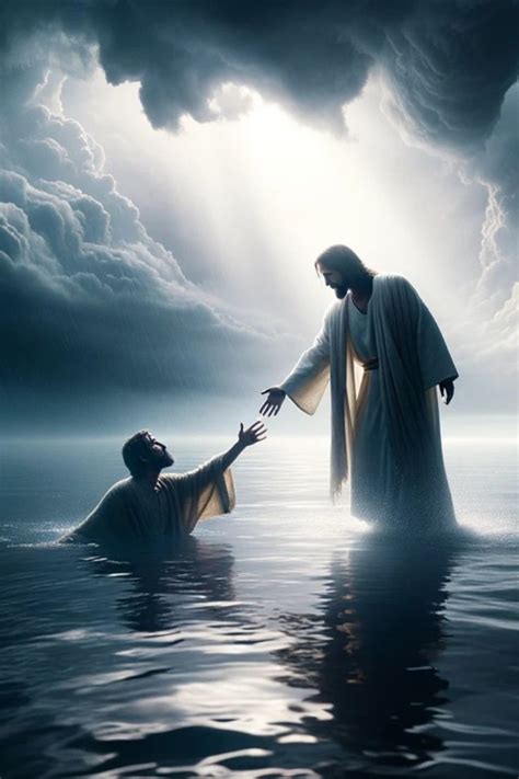 Jesus wallpaper art for your phone of Christ walking on water and saving Peter Images Du Christ ...