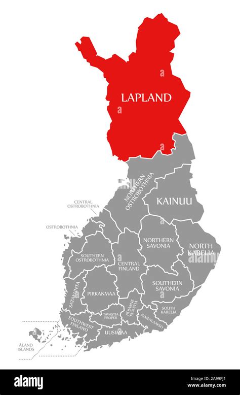 Lapland red highlighted in map of Finland Stock Photo - Alamy