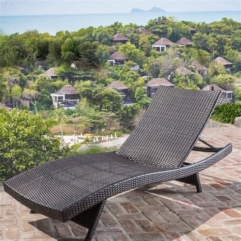 Mcombo Black Wicker Lounge Chaise Patio Outdoor Adjustable Chair Furniture Resin Rattan ...