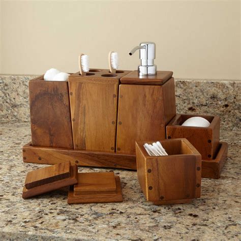 Teak 5 Piece Bathroom Set | Teak bathroom accessories, Teak bathroom, Bathroom sets