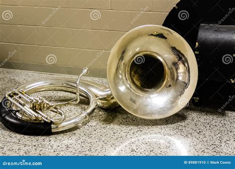 Sousaphone Resting before the Start of Marching Band Rehearsal Stock ...