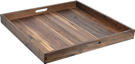 24 x 24 inches Ottoman Tray Extra Large Black Walnut Wood Trays with Handles Square Wooden Solid ...