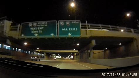 IL Interstate 90/94 west exits 59 to 53 high mast streetlights (night ...