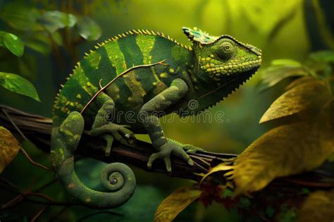 Chameleon Showing Off Its Camouflage Skills, Blending into the Jungle Environment Stock ...