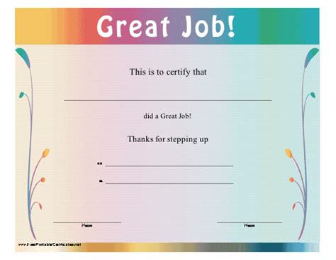 Great Job Certificate Printable Certificate