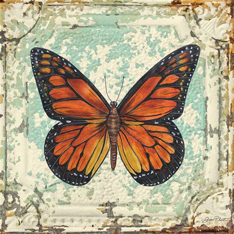 Lovely Orange Butterfly On Tin Tile Painting by Jean Plout