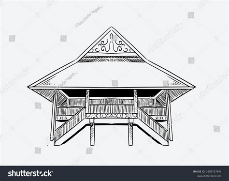 Indonesian Traditional House Ink Drawing Sketch Stock Vector (Royalty ...