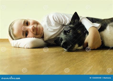 Boy with dog. Friendship. stock photo. Image of concept - 126600548