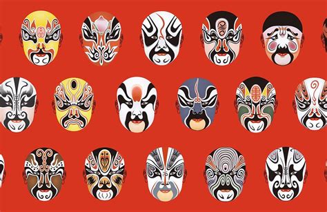 Chinese Opera Masks Pattern Wallpaper Mural | Ever Wallpaper UK