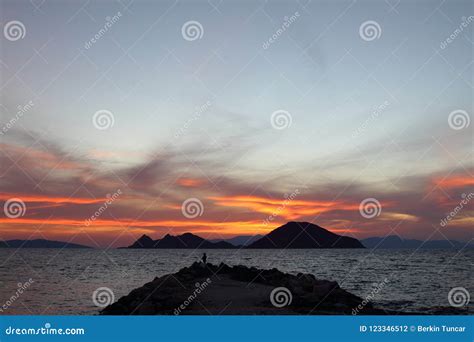 A Spectacular Sunset in the Seaside Town of Turgutreis Stock Photo ...