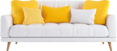 AI generated modern white sofa with yellow pillows png 38065620 PNG