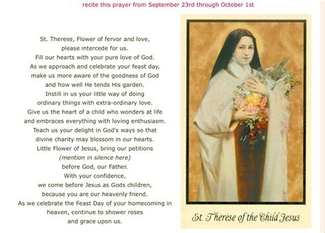 Novena to St. Therese ~ September 23 thru October 1 | Novena, Novena prayers, Gods love