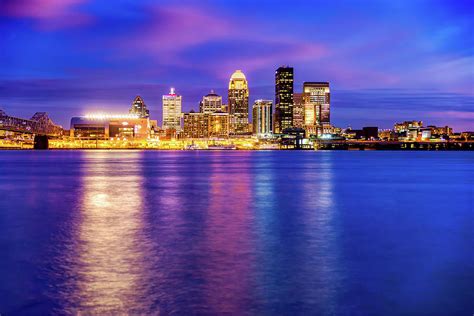 Louisville Kentucky Downtown Skyline Night Reflections Photograph by Gregory Ballos