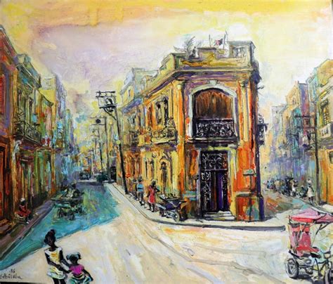 Maria Raycheva - La Habana - Cuba Landscape Painting Oil Colors Red Yellow White Blue Black at ...