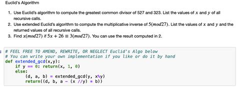 Solved Euclid's Algorithm 1. Use Euclid's algorithm to | Chegg.com