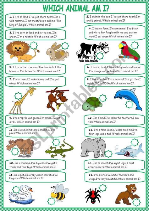 Which animal am I? - ESL worksheet by remziye