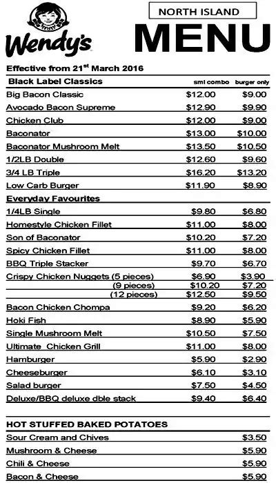 Printable Wendy's Menu With Prices