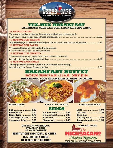 Menu at Texas Cafe Athens, Athens