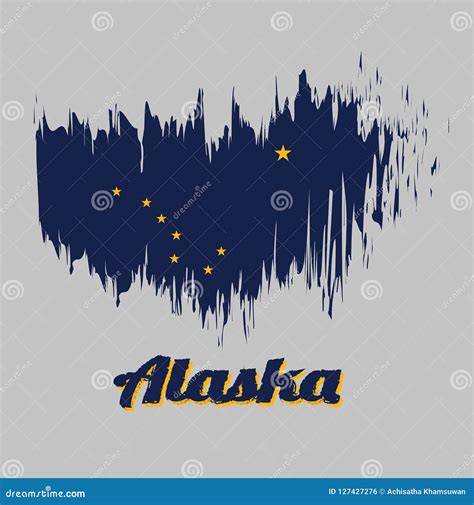 Brush Style Color Flag of Alaska, Eight Gold Stars, in the Shape of ...