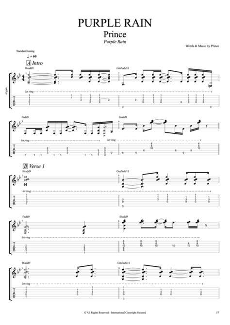 Purple Rain by Prince - Full Score Guitar Pro Tab | mySongBook.com