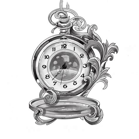 Tattoo Design, Watch, Pocket Watch, Monochrome, Digital, Art, Flash, Wall, - Etsy