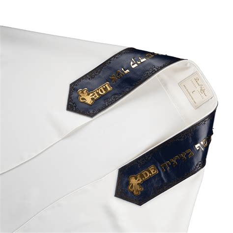 Silk tallit with blue leather and silver (gilding) letters - David Roytman