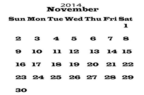 2014 Calendar November Template Free Stock Photo - Public Domain Pictures