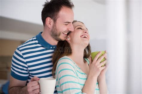 Young Handsome Couple Enjoying Morning Coffee Stock Image - Image of outside, portrait: 100156381