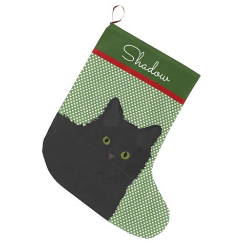 Personalized Long Hair Black Cat Large Christmas Stocking | Zazzle