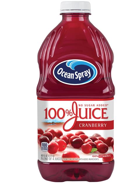 Ocean Spray 100% Juice, Cranberry, 60 fl oz - Walmart.com | Cranberry juice nutrition, Pure ...