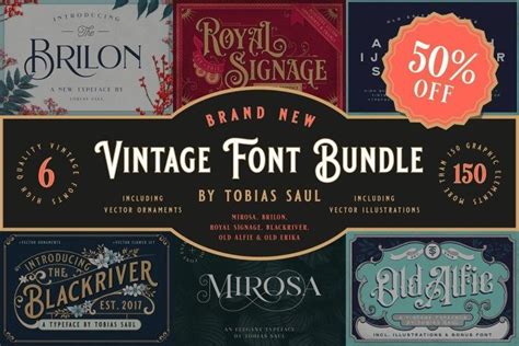 Instant Download Vintage fonts Pack of 6 | Vintage Graphic elements in AI format | Vintage ...