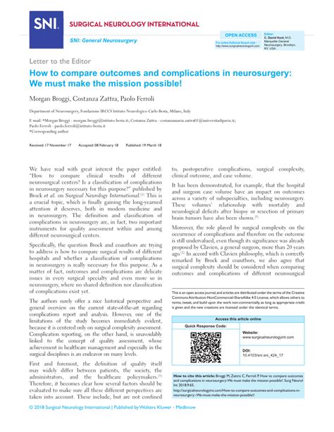 (PDF) How to compare outcomes and complications in neurosurgery: We must make the mission possible!