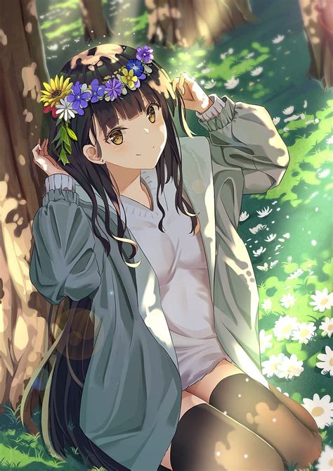 Anime Girl With Flower Crown Drawing | Best Flower Site