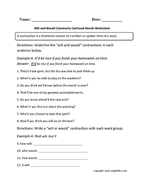 Commonly Confused Words Worksheets | Will and Would Commonly Confused ...