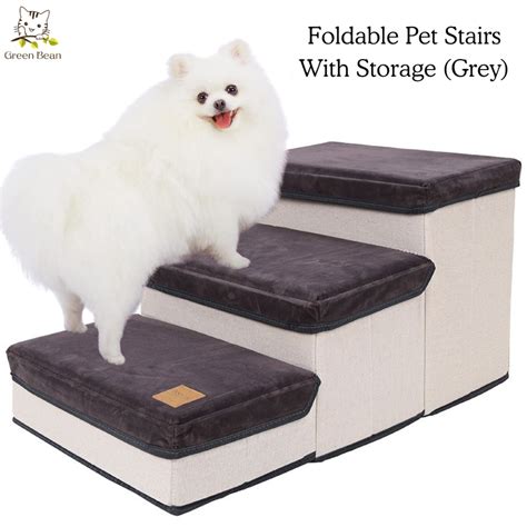 Pet Stairs With Storage, 3 Step Pet Stairs with 3 Storage Space Folding Pet Stairs for Small ...