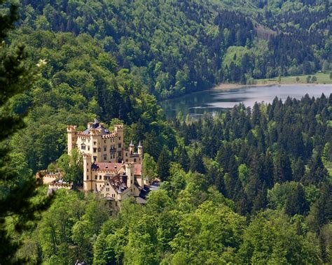 Wallpaper Germany, Bavaria, Schwansee Lake, castle, trees 1920x1200 Picture, Image