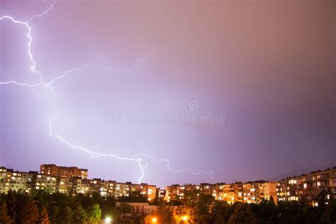 Thunder lightning in city stock image. Image of strike - 57736763